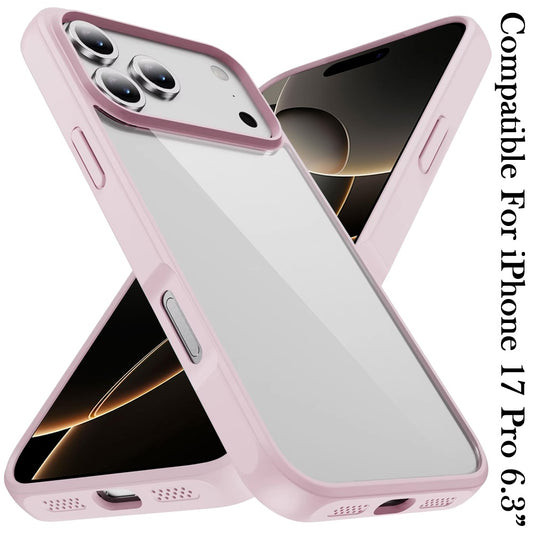For Apple iPhone 17 Pro Hybrid Transparent HQ Slim Shockproof Clear Protective Thick 2.0mm TPU Frame Case Cover Transparent Pink