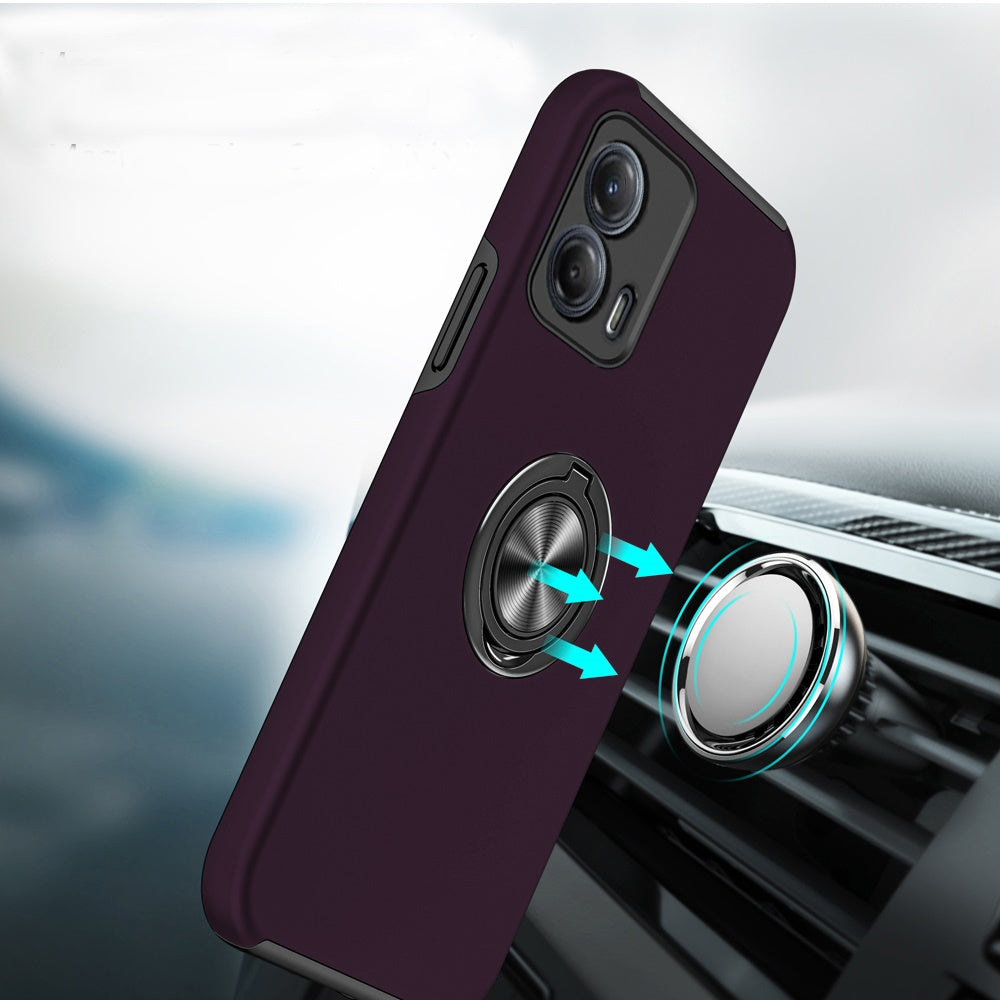 For Motorola Moto G Power 5G 2024 Hybrid 360 Degree Rotatable Metal Invisible Ring Stand Holder Slim Fit Magnetic Car Mount Shockproof Case Cover Dark Purple