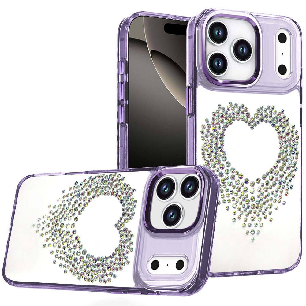 For Apple iPhone 17 Pro Max (6.9") Angel Hearts Bling Glitter Diamond Hybrid TPU Cover, Colorful Frame Shockproof Protective Back Case Cover