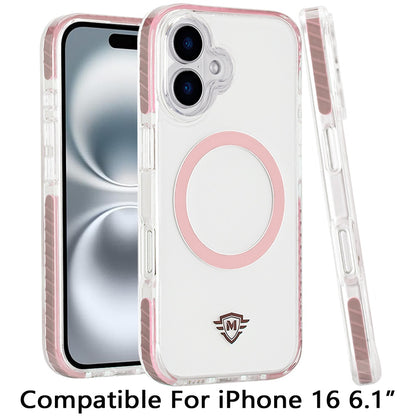 For Apple iPhone 16 (6.1") Hybrid Transparent TPU Circle Magnetic [Compatible with MagSafe] Shockproof Color Frame Bumper Case Cover