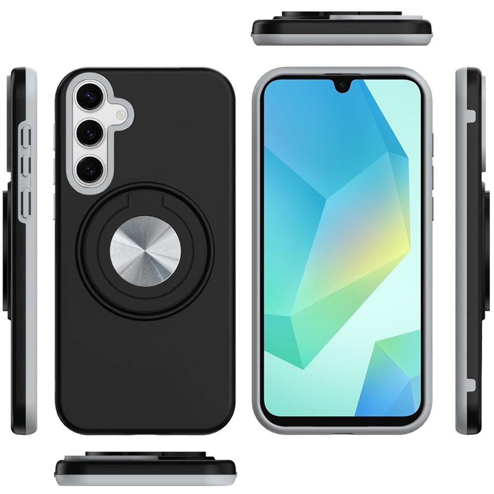 For Samsung Galaxy A16 5G Metal Matte Hybrid with Invisible Rotational Ring Stand, Car Mount Friendly, Military Grade Slim Fit Sturdy Case Cover Cosmic Orange
