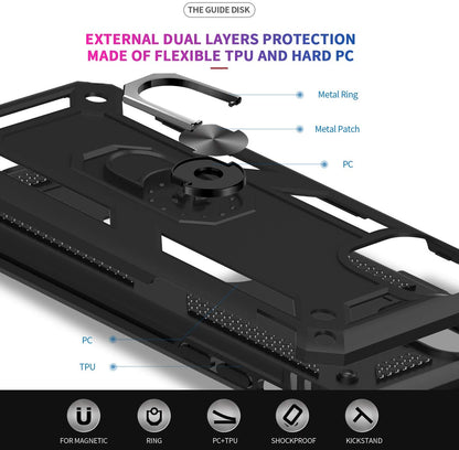 For Samsung Galaxy S26+ / S26 Plus Shockproof Hybrid Dual Layer PC + TPU with Metal Ring Kickstand Heavy Duty Armor Shell Case Cover Black
