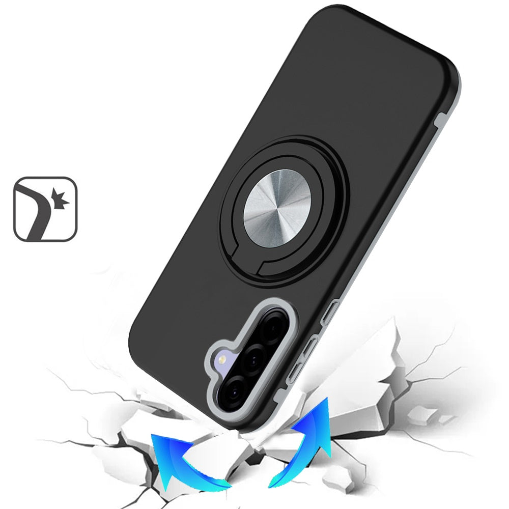 For Samsung Galaxy A37 Metal Matte Hybrid with Invisible Rotational Ring Stand, Car Mount Friendly, Military Grade Slim Fit Sturdy Case Cover