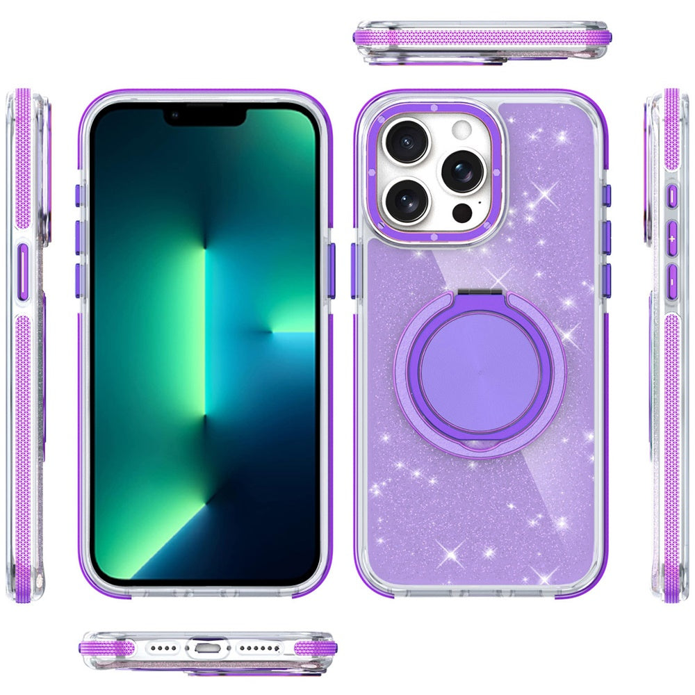For Apple iPhone 13 Pro Slim Bling Glitter Sparkly Shimmer Hybrid with Magnetic Ring and 360° Rotational Stand [Compatible with Magsafe] Case Cover