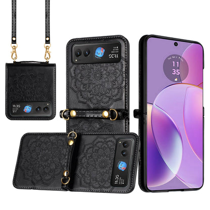 For Motorola Razr 2025 Premium Floral Embossed PU Leather Flip Cover, Elegant Mandala Design with Strap Case Cover