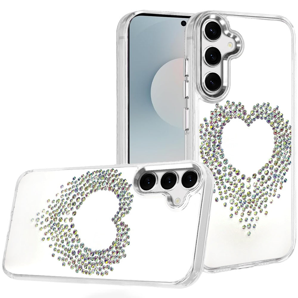 For Samsung Galaxy S25 FE, S25 Fan Edition Angel Hearts Bling Glitter Diamond Hybrid TPU Cover, Colorful Frame Shockproof Protective Back Case Cover Rose Gold
