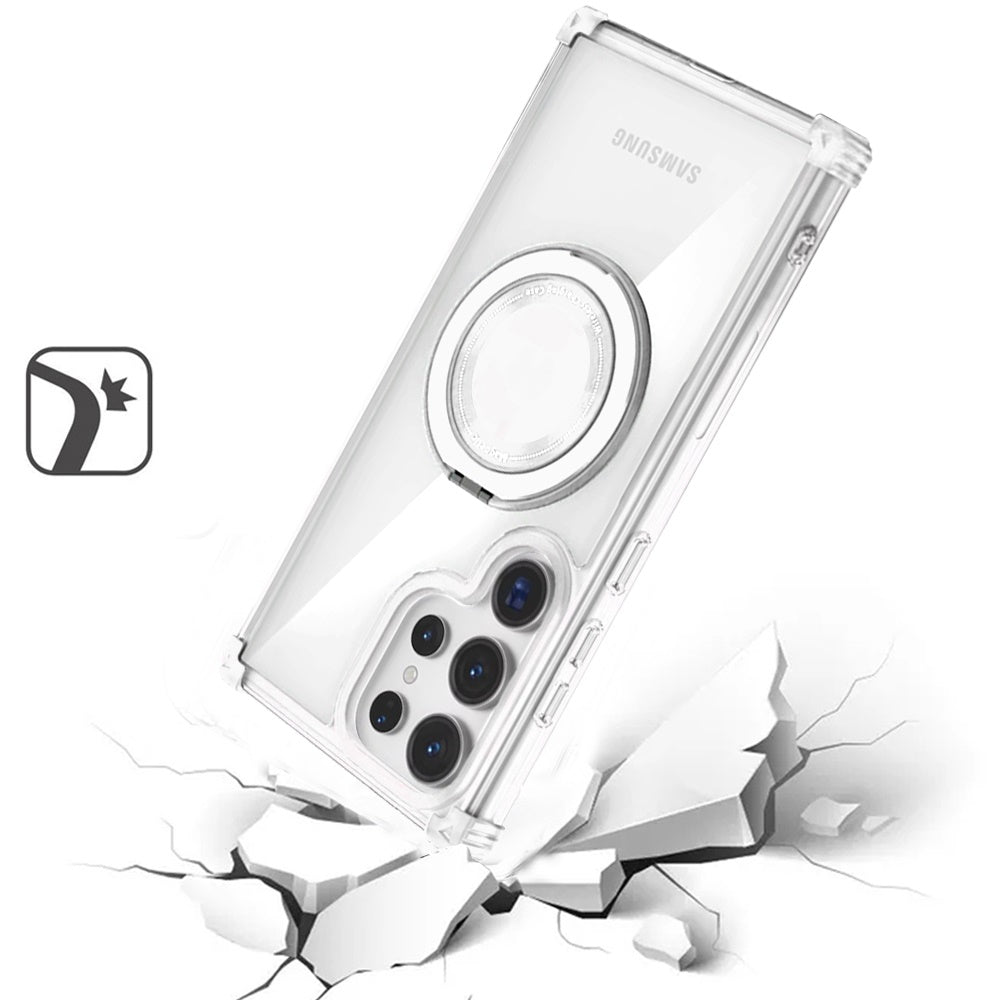 For Samsung Galaxy S22 Ultra Magnetic [Compatible with Magsafe] with 360° Rotatable Ring Holder Invisible Stand Transparent Case Cover Clear