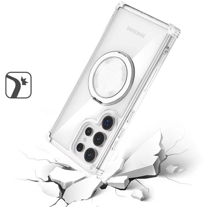 For Samsung Galaxy S22 Ultra Magnetic [Compatible with Magsafe] with 360° Rotatable Ring Holder Invisible Stand Transparent Case Cover Clear