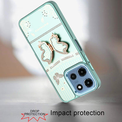 Phone Case for Motorola Moto G 5G 2026 / 2025 Glitter Bling Butterfly Stand Metallic Edge Hybrid Shockproof Grip Durable Camera Protection Stylish Design Cover Teal