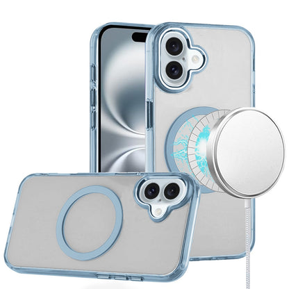 For Apple iPhone 16 Plus (6.7") Transparent Back Hybrid Case - Magnetic Circle, Color Frame, Metal Buttons, MagSafe Compatible Case Cover
