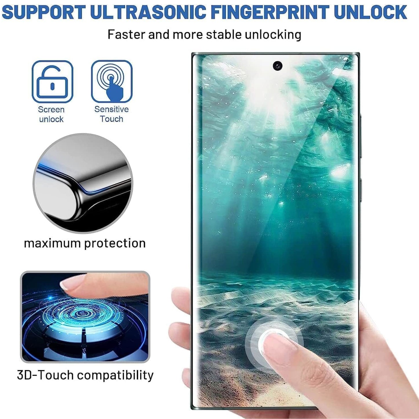 For Samsung Galaxy S24 FE /Fan Edition Tempered Glass Screen Protector,Clear Full Glue Support Fingerprint Unlock Reader Bubble Free, Anti Scratch Case Cover Clear