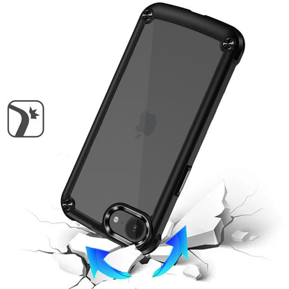 For Apple iPhone 17E /16E Hybrid Transparent Rubber with Metal Buttons & Camera Edges Hard TPU Corner Frame Bumper Case Cover