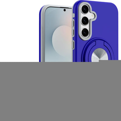 For Samsung Galaxy S25 FE, S25 Fan Edition Metal Matte Hybrid with Invisible Rotational Ring Stand, Car Mount Friendly, Military Grade Slim Fit Sturdy Case Cover Blue
