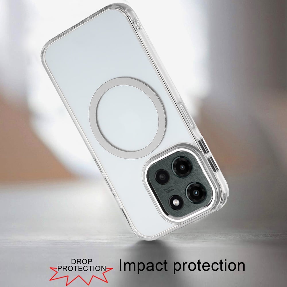 For Motorola Edge 2025 Transparent Back Hybrid Case - Magnetic Circle, Color Frame, Metal Buttons, MagSafe Compatible Case Cover Black