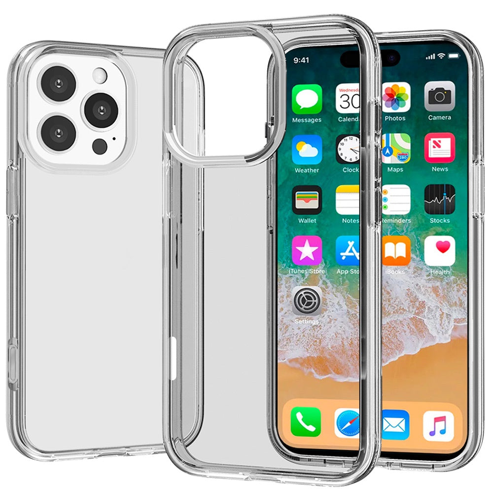 For iPhone 16 Pro Max (6.9") Transparent Shock Absorption PC + TPU Rubber Gel Thick 3mm Hybrid Silicone Slim Fit Back Case Cover