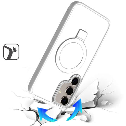 For Apple iPhone 17E /16E Magnetic Metal Matte with Built-in MagSafe Stand, Hybrid Shockproof Armor, TPU Frame Case Cover Clear