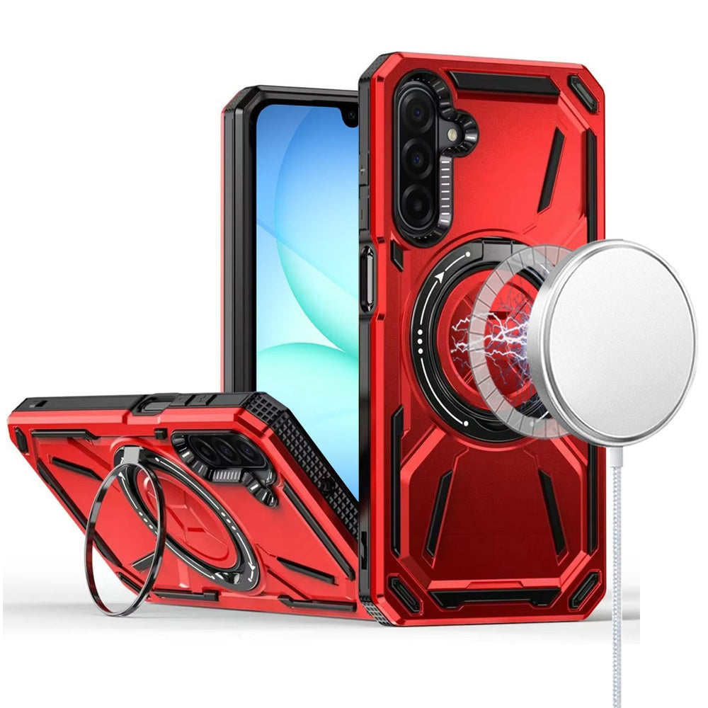 For Samsung Galaxy A17 5G Hybrid Magnetic Ring and 360° Rotational Kickstand with MagSafe Compatible, Military Grade Drop Protection Case Cover