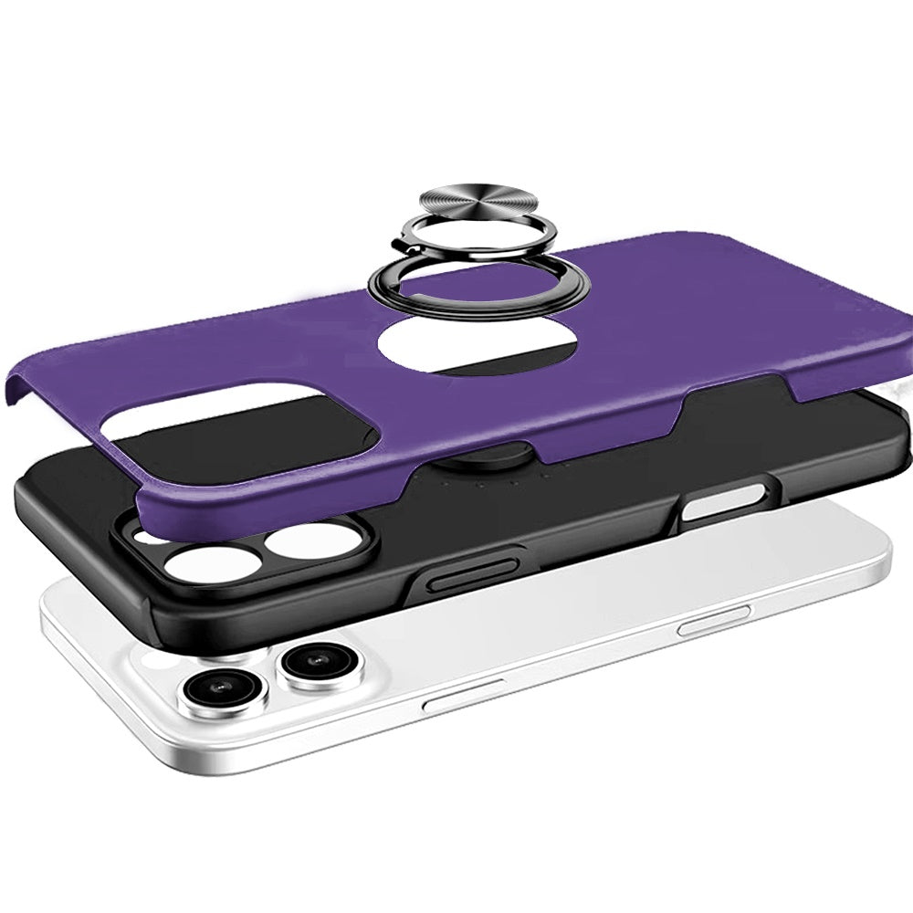 For Apple iPhone 16 (6.1") Hybrid Slim Kickstand with Metal Invisible Ring Stand Holder Fit Magnetic Car Mount Shockproof Case Cover