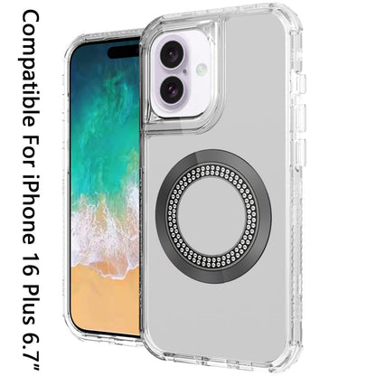 For Apple iPhone 16 Plus Magnetic Circle Compatible with Magsafe, Hybrid Chrome 3in1 Transparent Shockproof TPU Bumper Case Cover Purple