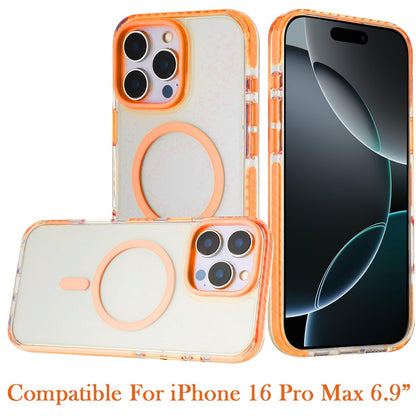 For iPhone 16 Pro Max (6.9") Transparent Hybrid with Color-Matched Magnetic Circle, Rubber TPU Frame Hard PC Shockproof Protector Cosmic Orange