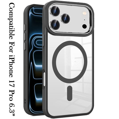 Phone Case for Apple iPhone 17 Pro Clear Acrylic Magnetic Circle Shockproof Hybrid Metal Button TPU Drop Protection Rugged Slim Durable Armor Cover Black