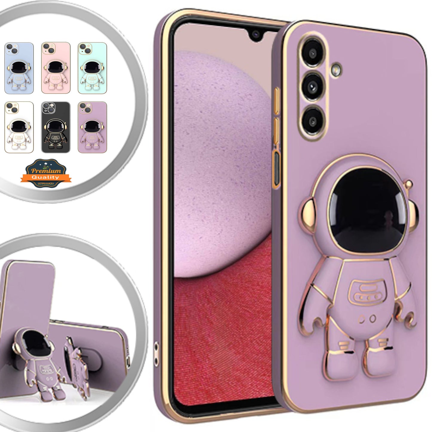 For Samsung Galaxy A16 5G 3D Astronaut Hidden Stand Plating Hybrid Shockproof Armor Electroplated Bumper Case Cover