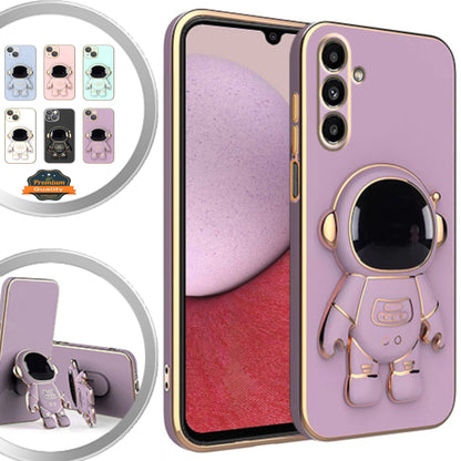 For Samsung Galaxy A16 5G 3D Astronaut Hidden Stand Plating Hybrid Shockproof Armor Electroplated Bumper Case Cover