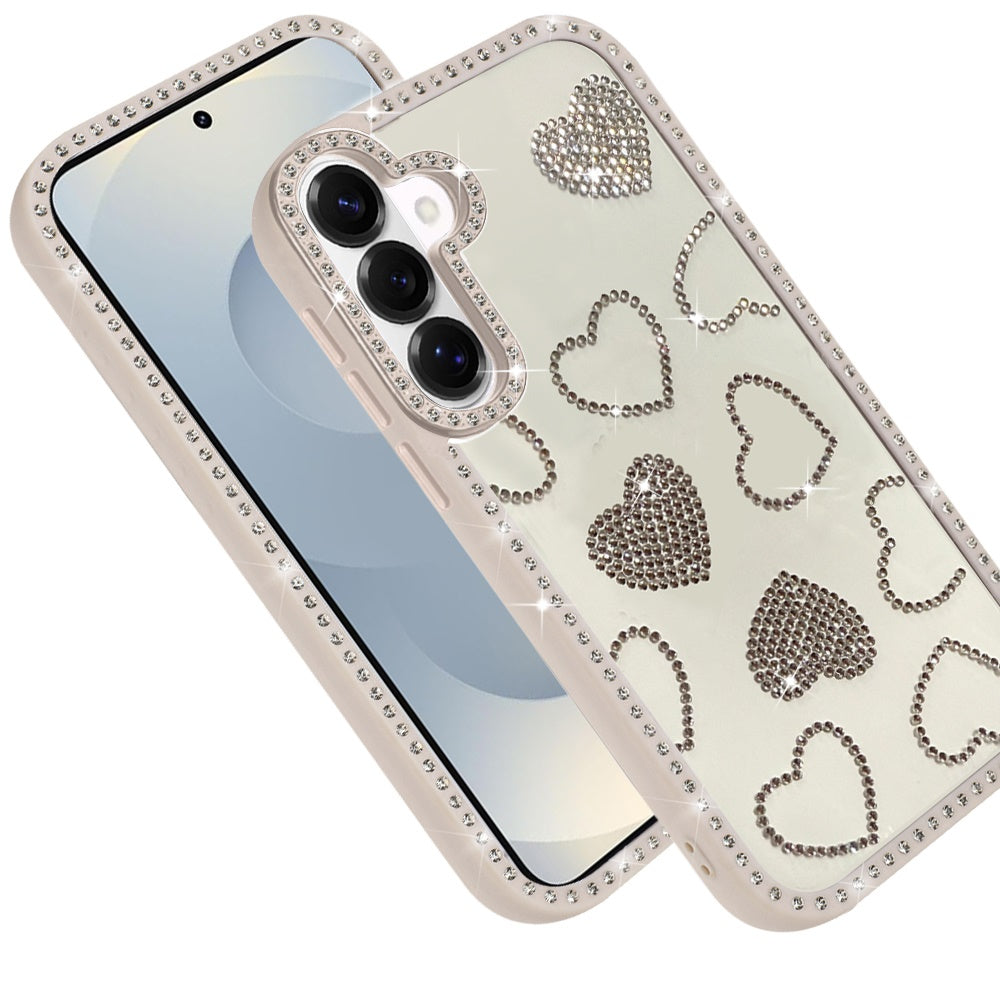 For Samsung Galaxy A57 Spread Love Glitter Shimmer Bling Diamond Edge Hybrid Drop Protection Shockproof Design Case Cover