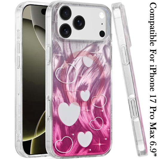 For Apple iPhone 17 Pro Max Stylish Pattern Fashion IMD Printed Design TPU Double Layer Slim Shockproof with Magnetic Back Case Cover Gradient Pink Heart