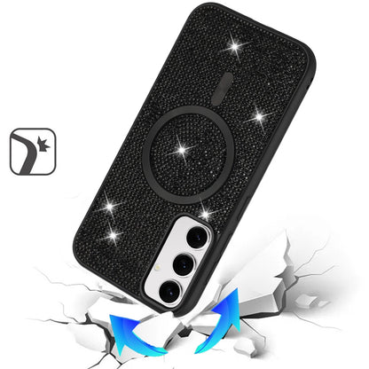 For Apple iPhone 17E /16E Sparkly Diamond Bling Case Rhinestone Skin Hybrid with Magnetic Circle, MagSafe Compatible Case Cover Black