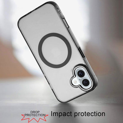 Phone Case for Apple iPhone 16 Magnetic Clear Acrylic Metal Button Camera Guard Shockproof Transparent Slim Grip Premium Hybrid Cover Black