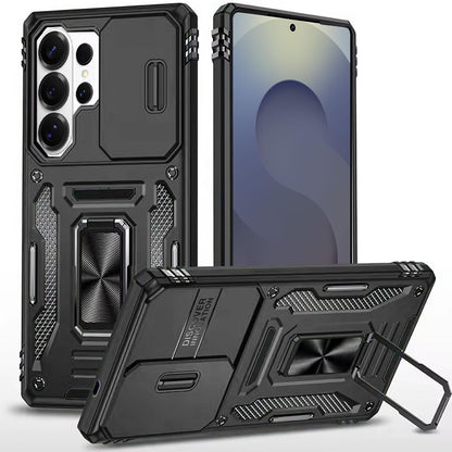 For Samsung Galaxy S26 Ultra Tough Hybrid Case with Movable Camera Window & Metal Ring Stand Shockproof Case Cover