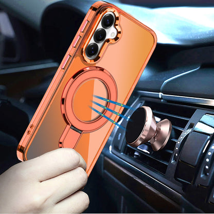 For Samsung Galaxy S26 Chrome Hybrid with Rotating Magnetic Circle Ring Stand, Slim Shockproof Hybrid Case Cover