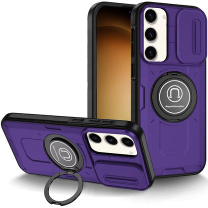 For Samsung Galaxy S23 Ultra Build in Invisible Magnetic Ring Stand with Slide Camera Protector, fit Magnetic Car Mount [Compatible with MagSafe] Case Cover