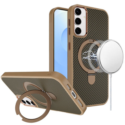 For Samsung Galaxy S26 Ultra Hybrid Carbon Fiber Design with MagSafe Compatible [Magnetic Circle], Ring Stand Shockproof Slim TPU Case Cover