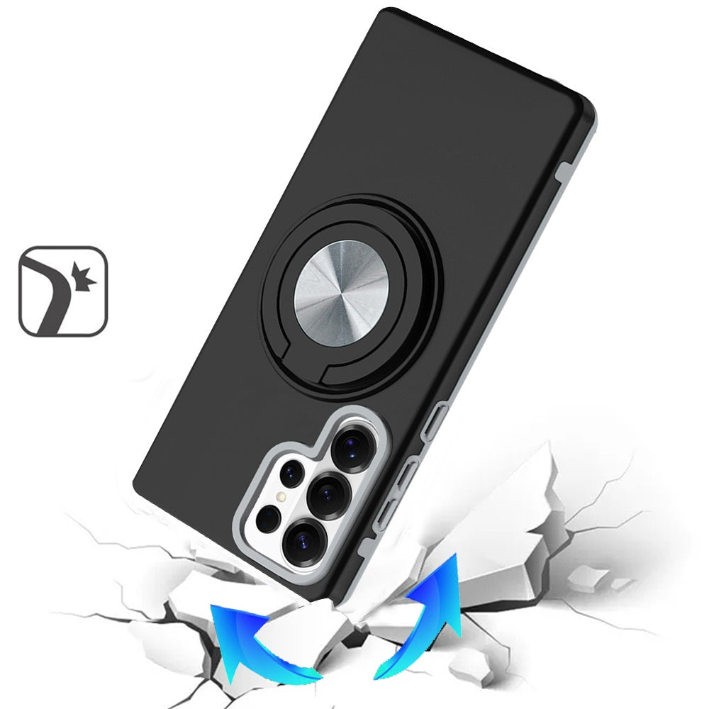 For Samsung Galaxy S26 Ultra Metal Matte Hybrid with Invisible Rotational Ring Stand, Car Mount Friendly, Military Grade Slim Fit Sturdy Case Cover