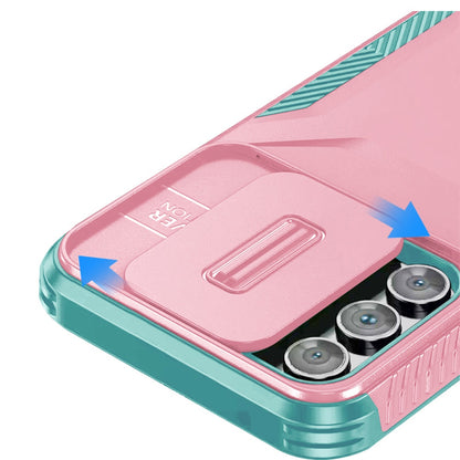 For Samsung Galaxy S25 Plus /S25+ /S24/Plus Slim Fit Shockproof Hybrid with Slide Camera Window Covering, Rugged Tpu Silicone Hard PC Bumper Case Cover Pink-Teal