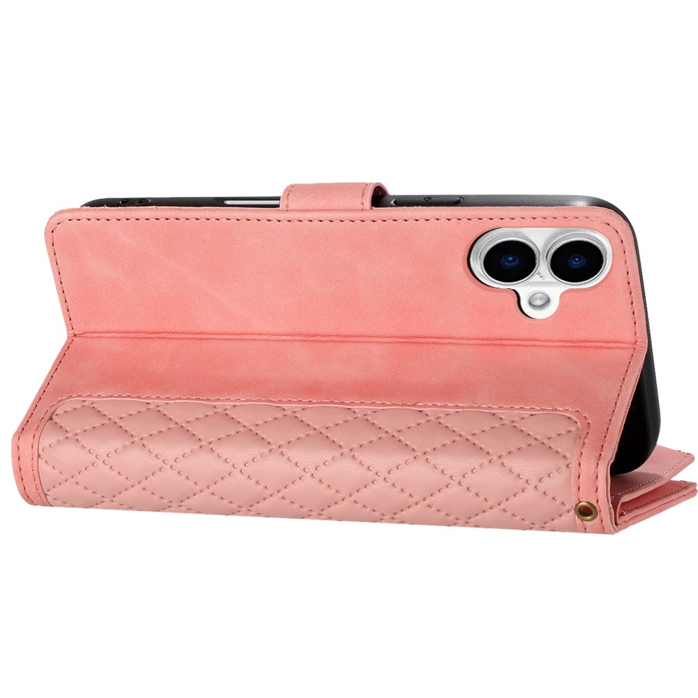 For Apple iPhone 16 Plus (6.7") PU Leather Wallet Design Jewel Bling with Credit Card Holder Flip Folio Pouch Zipper Purse Wrist Strap Case Cover