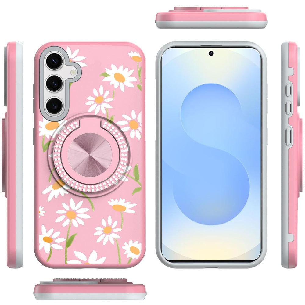 For Samsung Galaxy S25 Plus /S25+ /S24/Plus Pattern Design Hybrid with Invisible Ring Stand & Magnetic Back, Shockproof Protective Grip Case Cover