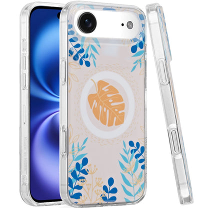 For Apple iPhone 17 Pro Stylish Pattern Fashion IMD Printed Design TPU Double Layer Slim Shockproof with Magnetic Back Case Cover Tropical Flowers