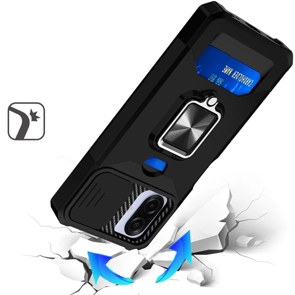 For Samsung Galaxy A07 Wallet Case with Ring Stand & Slide Camera Cover Back Credit Card Slot Holder, Military Grade Case Cover