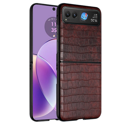 For Motorola Razr 2024 Premium PU Vegan Leather Hard Snap-On Slim Protective Shell Cover, Elegant Finish Case Cover Brwn