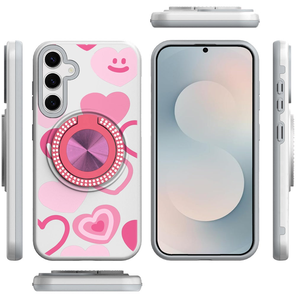 For Samsung Galaxy S26+ / S26 Plus Pattern Design Hybrid with Invisible Ring Stand & Magnetic Back, Shockproof Protective Grip Case Cover