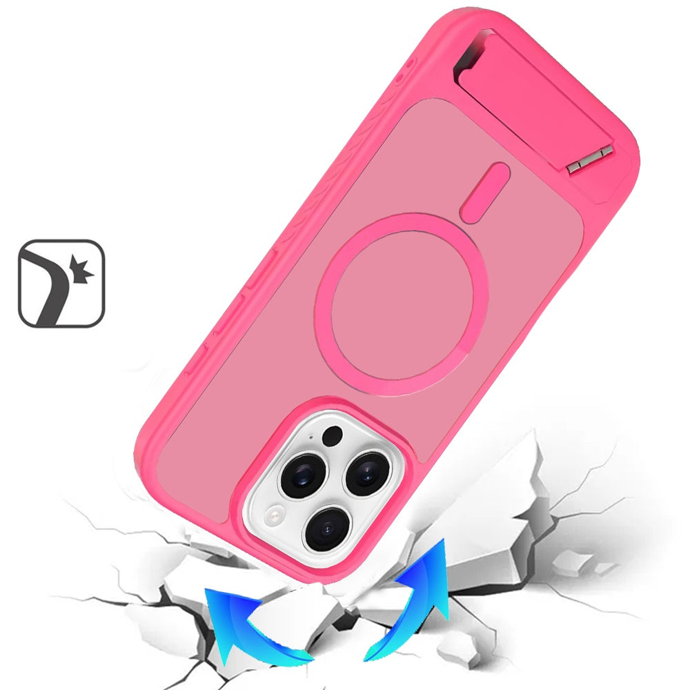 For Samsung Galaxy S26 Ultra Matte Magnetic Circle Back TPU Hybrid Drop Protection with Metal Kickstand Shockproof Design Case Cover Hotpink