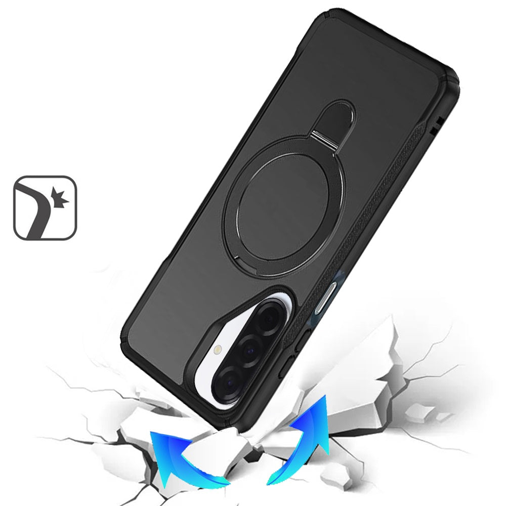 For Samsung Galaxy A17 5G Matte Finish Magnetic Ring Hybrid Protective Invisible Kickstand Magsafe Compatible Case Cover Cosmic Orange