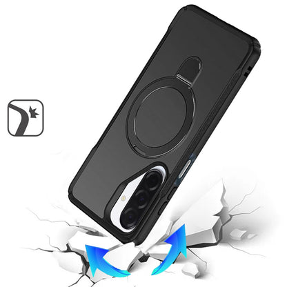 For Samsung Galaxy S25 Fan Edition /Galaxy S25 FE Matte Finish Magnetic Ring Hybrid Protective Invisible Kickstand Magsafe Compatible Case Cover Black