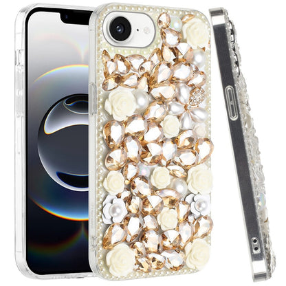 For Samsung Galaxy S25 EDGE Fashion Rose Flower Floral Bling Crystal 3D Full Diamonds Pearl Sparkle Rhinestone Glitter Hybrid Case Cover