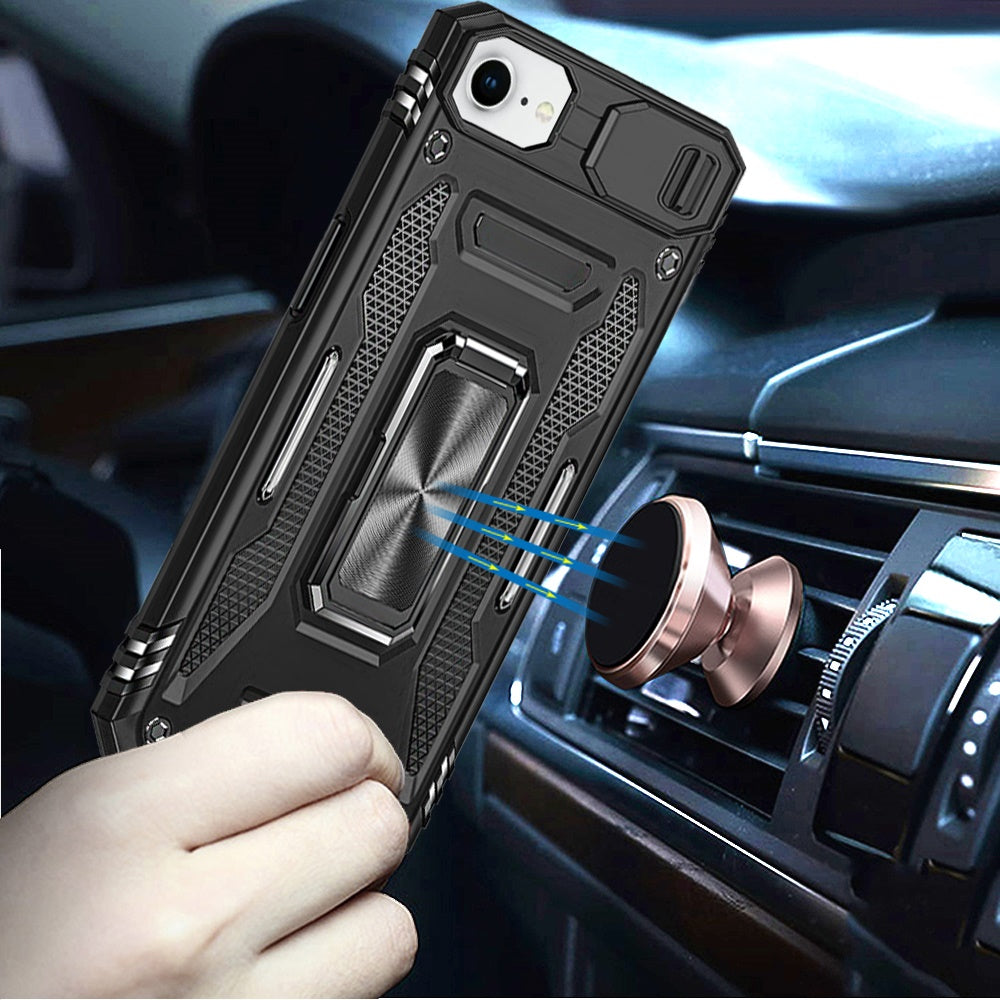 Tough Hybrid Case with Movable Camera Window & Metal Ring Stand Shockproof