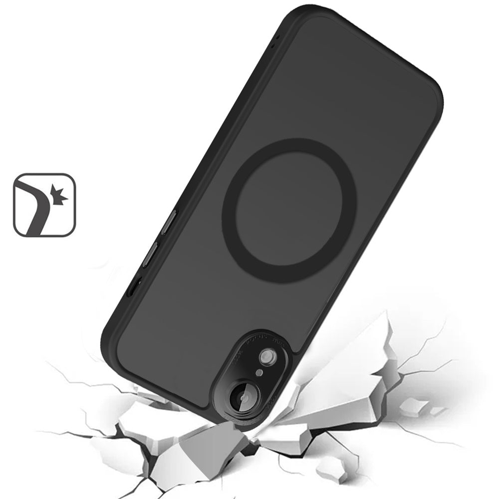 Phone Case for Apple iPhone XR Shockproof Magnetic Hybrid Metal Frame Tempered Camera Glass Lens Protector Military Drop Protection Armor Cover Black