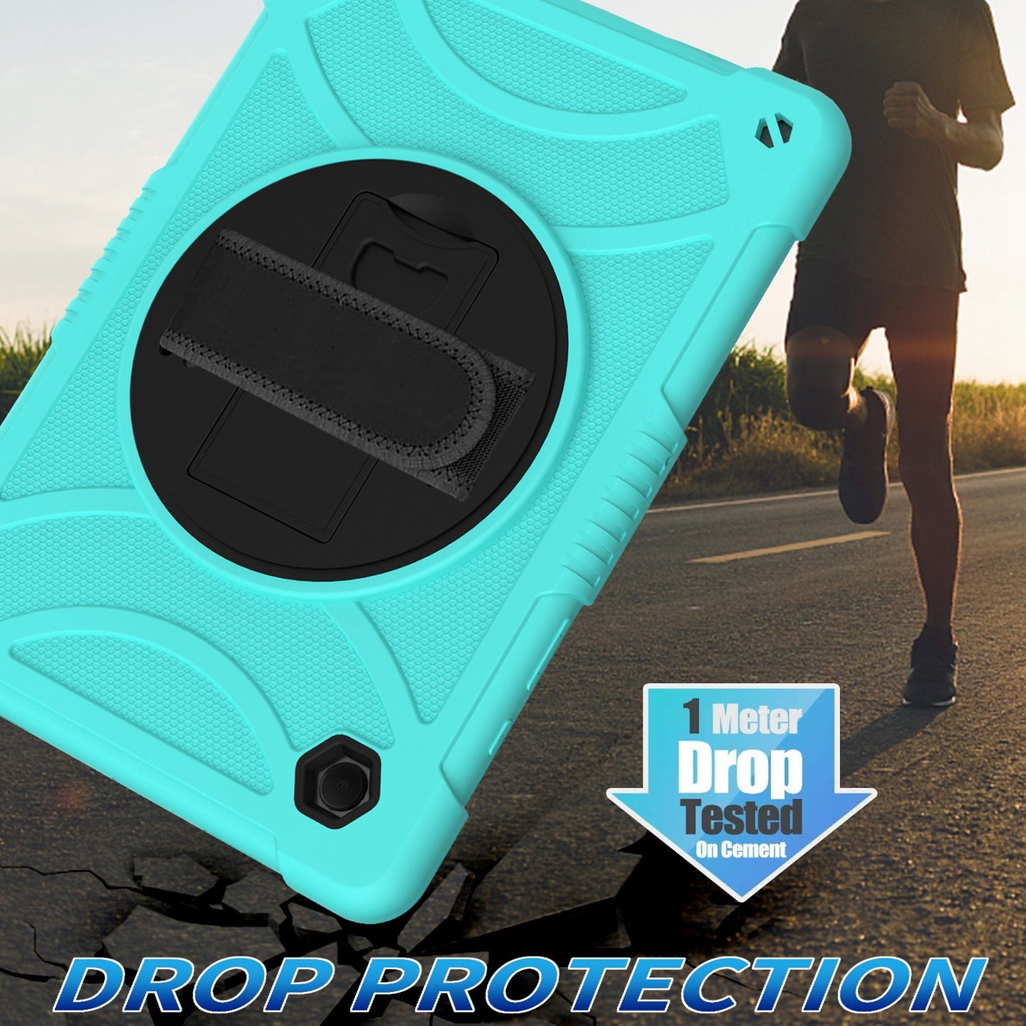 For 3-in-1 Tough Hybrid Shockproof Protector Silicone TPU with Pencil Holder, Kickstand, Hand & Shoulder Strap Teal Tablet Case Cover